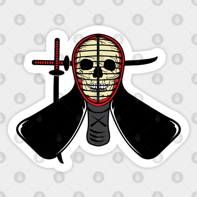 Samurai Warrior Skull Wearing Japanese Kendo Mask Sticker by HotHibiscus